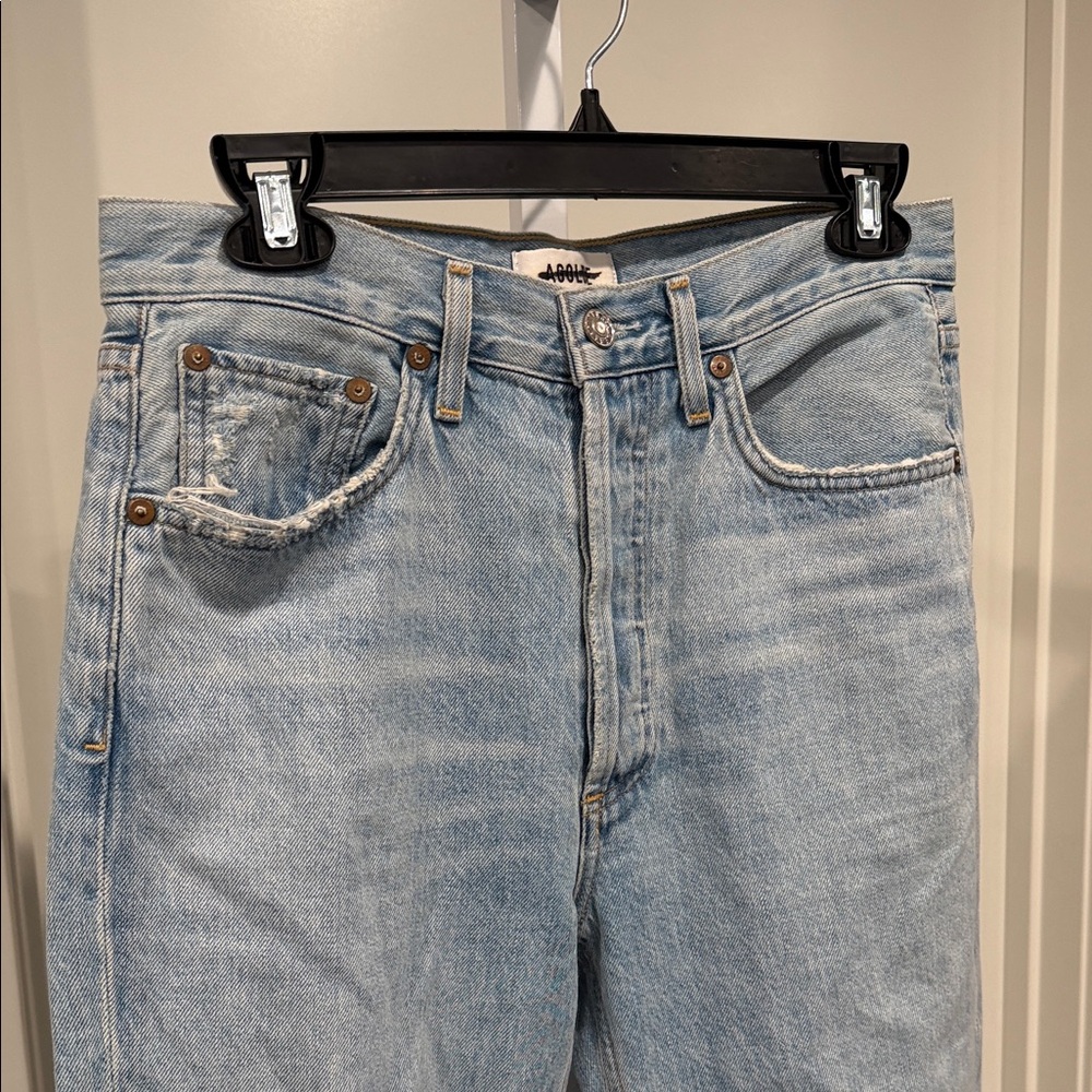 AGOLDE Riley High Rise Straight Crop Jeans 27 Shatter Light Wash Distressed - Picture 4 of 11